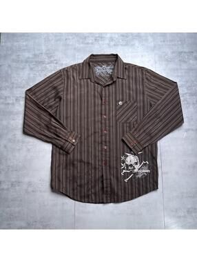 Y2K Anchor Blue 00s Brown Button Up Long sleeve shirt